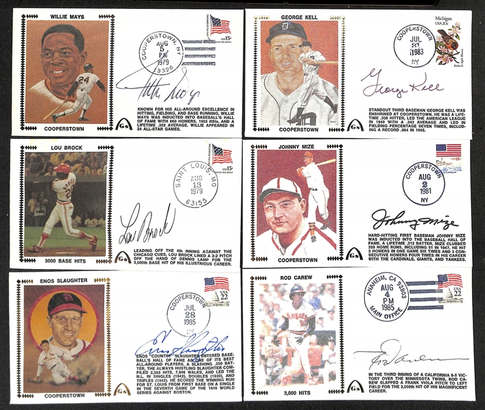 Lot of 14 Autographed Envelope First Day Cover Cachets w. Willie Mays & Lou Brock (JSA Auction Letter)