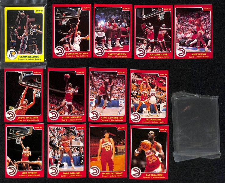 Mixed Lot of NBA Cards w. (2) 1980 Topps Larry Bird Rookies and (2) 1984-85 Star Team Sets w. Hawks (Wilkins) and Pacers, More