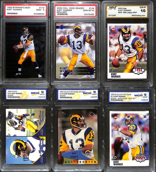 Lot of (6) Kurt Warner Graded Cards w. 1999 Bowmans Best PSA 9