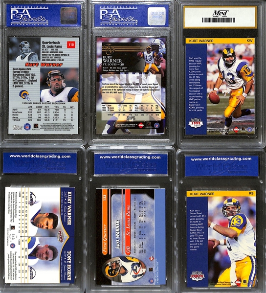 Lot of (6) Kurt Warner Graded Cards w. 1999 Bowmans Best PSA 9