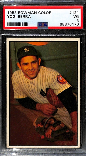 1953 Bowman Color Yogi Berra #121 & Whitey Ford #153 - Both Graded PSA 3