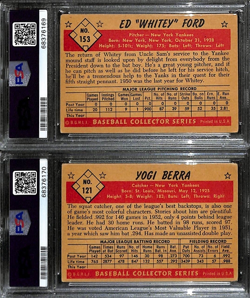 1953 Bowman Color Yogi Berra #121 & Whitey Ford #153 - Both Graded PSA 3