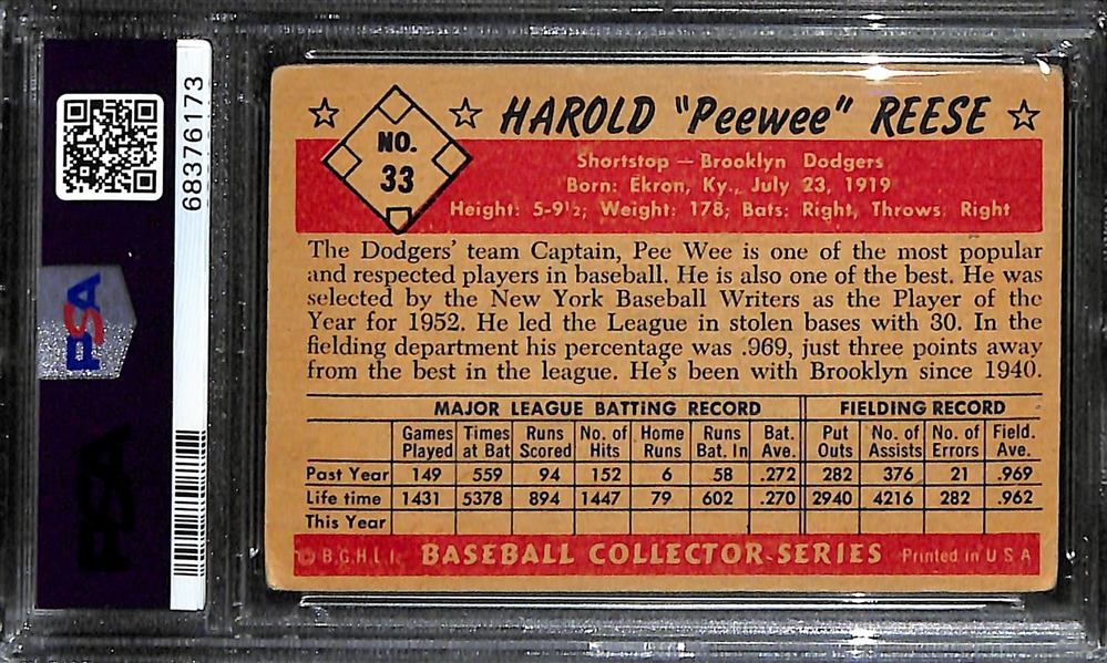1953 Bowman Color Pee Wee Reese #33 (Iconic In-Action Photo) Graded PSA 2.5