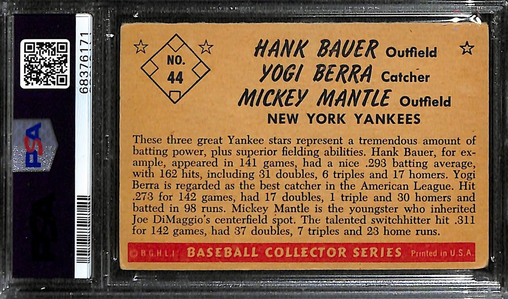 1953 Bowman Color Mickey Mantle, Yogi Berra, Hank Bauer #44 Graded PSA 3