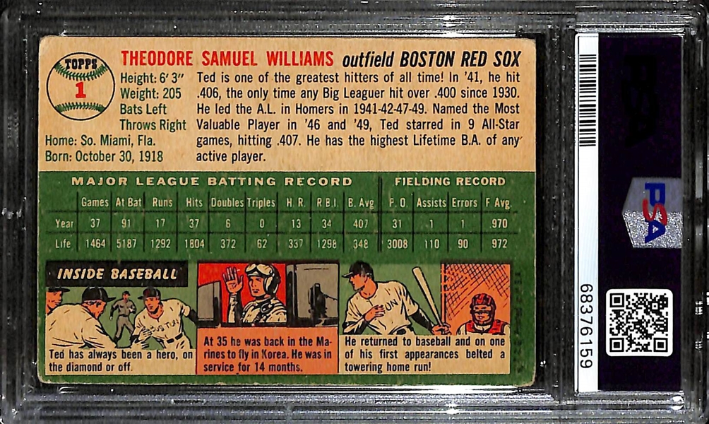 1954 Topps Ted Williams #1 Graded PSA 2