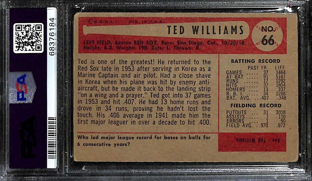 1954 Bowman Ted Williams #66 Graded PSA 2