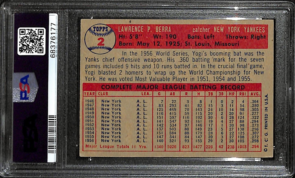 1957 Topps Yogi Berra #2 Graded PSA 5