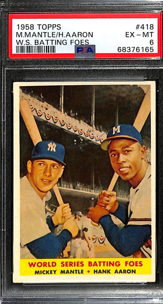 1958 Topps WS Batting Foes - Mickey Mantle & Hank Aaron #418 Graded PSA 6