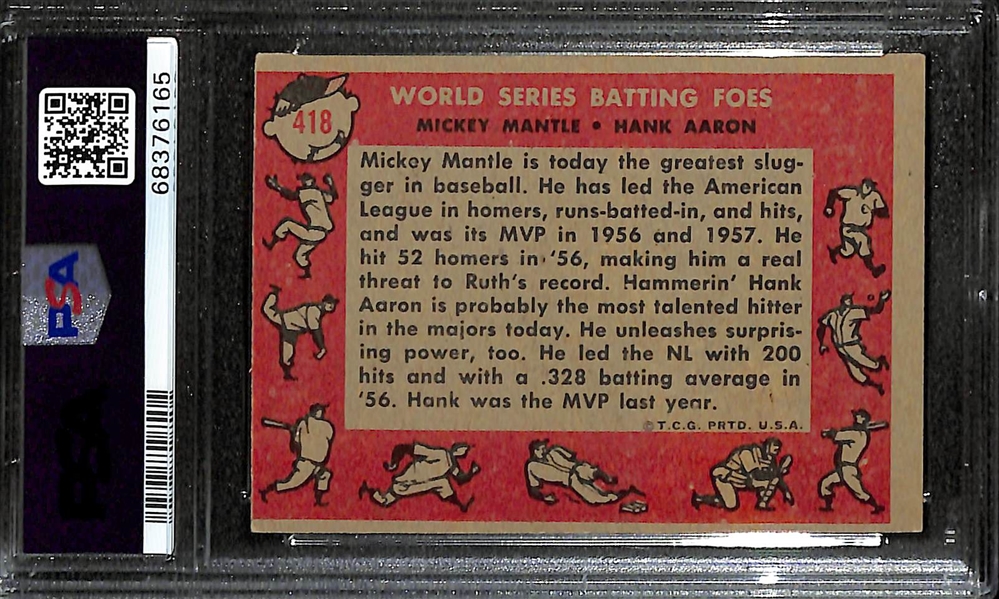 1958 Topps WS Batting Foes - Mickey Mantle & Hank Aaron #418 Graded PSA 6