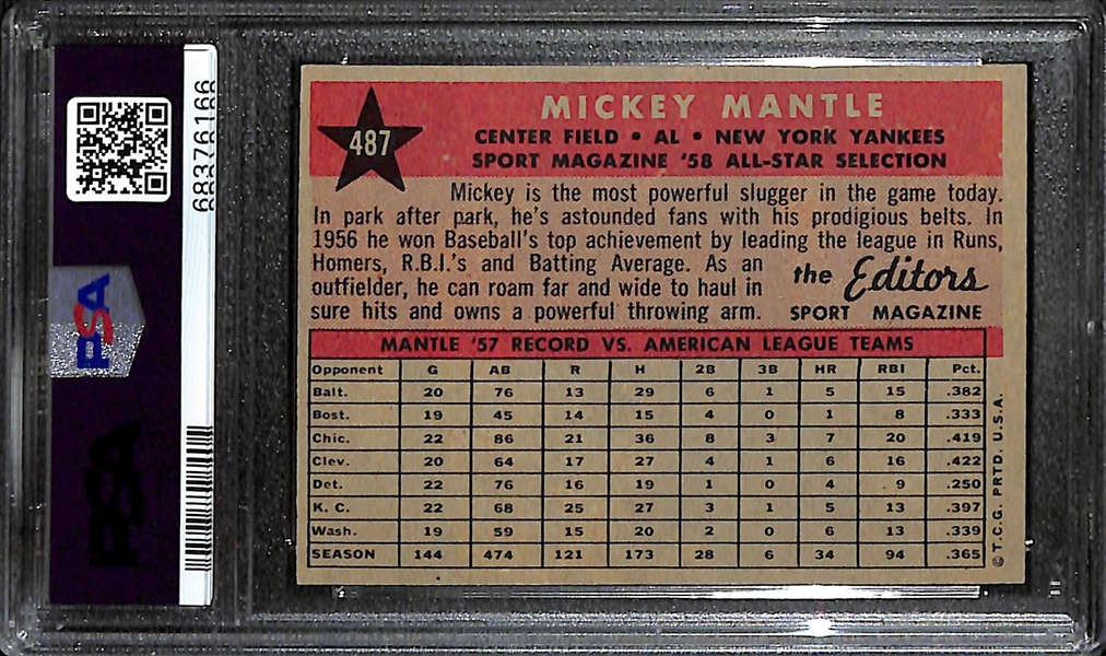 1958 Topps Mickey Mantle All-Star #487 Graded PSA 6