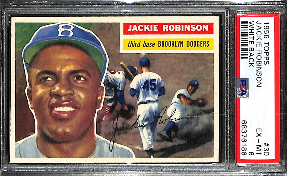 1956 Topps Jackie Robinson #30 White Back Graded PSA 6