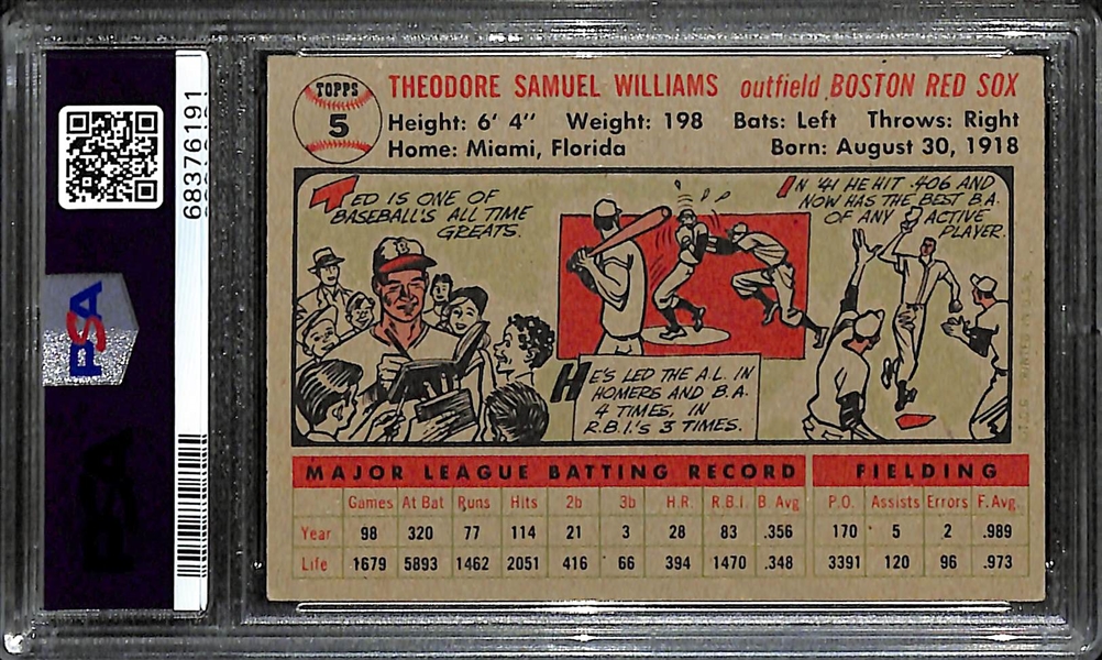 1956 Topps Ted Williams #5 Gray Back Graded PSA 5