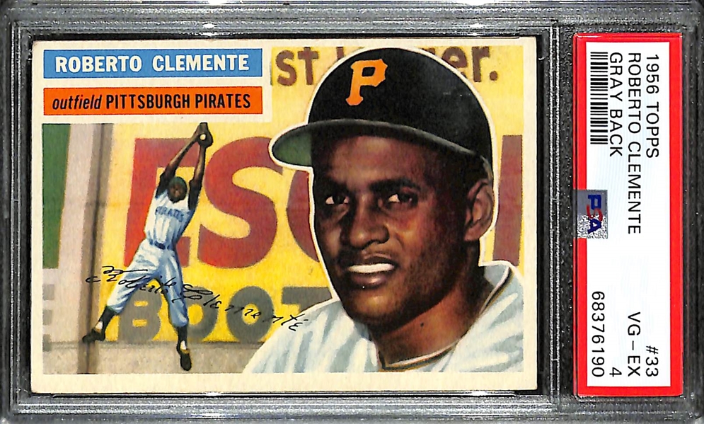 1956 Topps Roberto Clemente #33 Gray Back Graded PSA 4