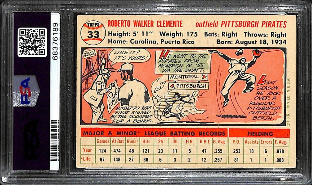 1956 Topps Roberto Clemente #33 White Back Graded PSA 3