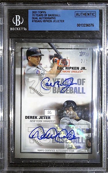 2021 Topps  Derek Jeter & Cal Ripken Jr. Dual Autograph 70 Years of Baseball #ed 2/5 (Beckett Authenticated)