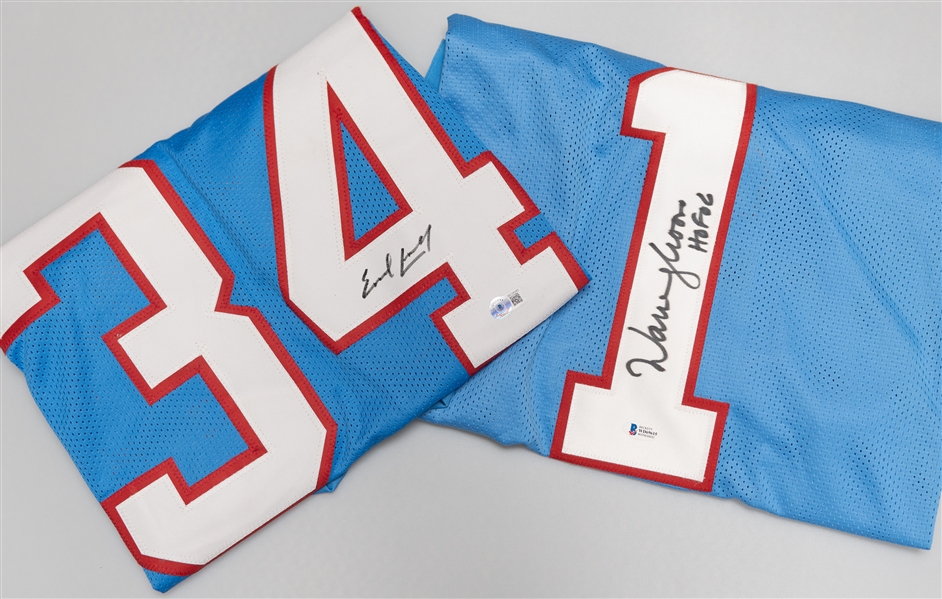 Warren Moon and Earl Campbell Autographed Houston Oilers Jerseys (Beckett Certs)