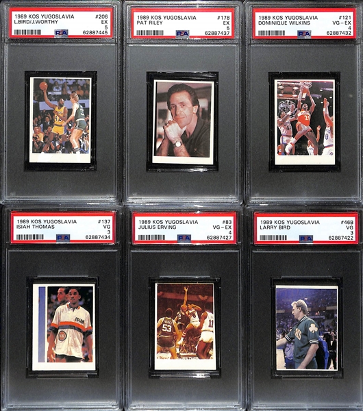 Lot of (12) 1989 KOS Yugoslavia Basketball w. Julius Erving, Larry Bird/James Worthy, Isiah Thomas, Others Rare!