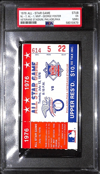 1976 MLB All-Star Game Ticket Stub (Veterans Stadium - Philadelphia) Graded PSA 5(MK)