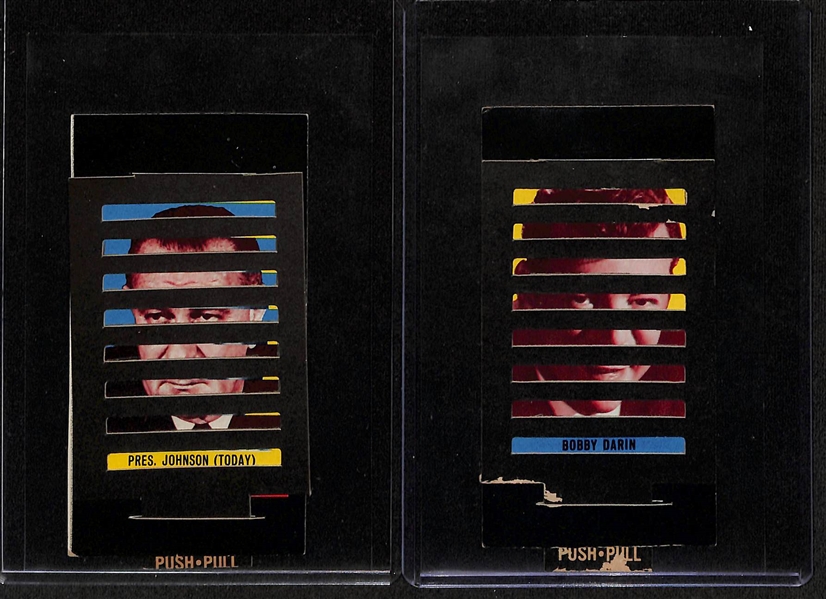 Lot of (4) 1965 Topps Push-Pull Cards w. L. Johnson, Connie Francis/Bobby Darin, +
