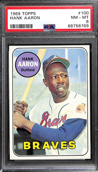 1969 Topps Hank Aaron #100 Graded PSA 8