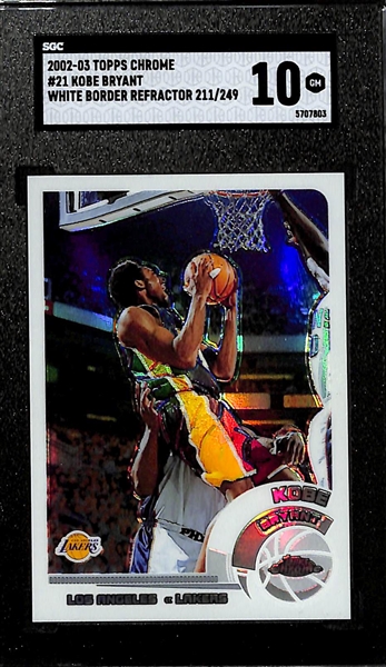 2002-03 Topps Chrome Kobe Bryant #21 White Border Refractor #ed 211/249 Graded SGC 10 Gem Mint