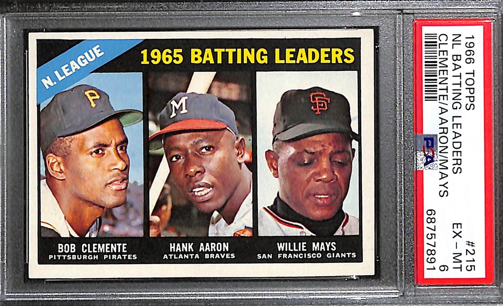 1966 Topps NL Batting Leaders #215 - Clemente, Aaron, Mays Graded PSA 6