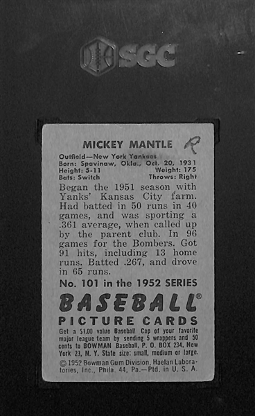 1952 Bowman Mickey Mantle #101 Graded SGC 1.5