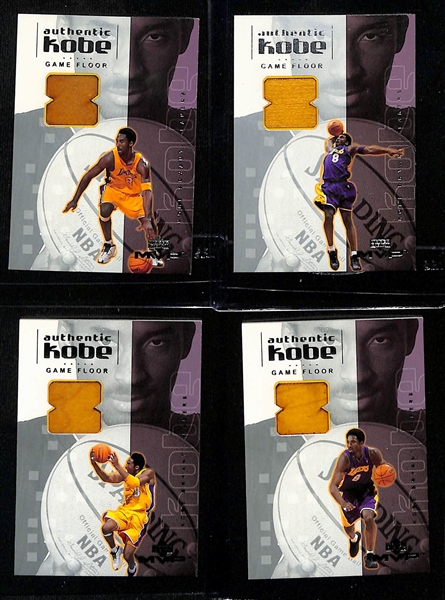 Lot of (12) Kobe Bryant Game Floor Relic Cards w. 2001-02 Upper Deck MVP 8 Card Set KBF1-KBF8, and More!