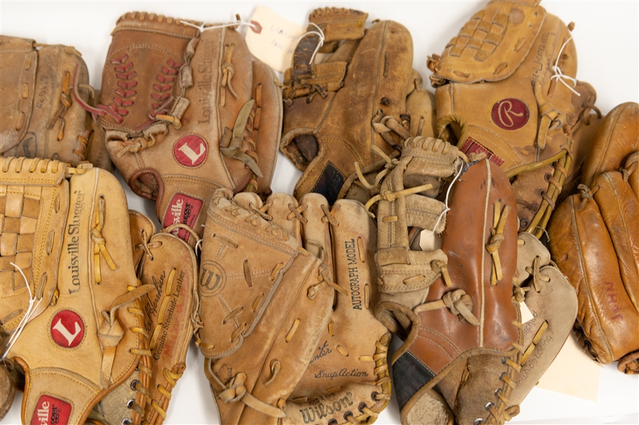 Lot of (10) Vintage Baseball Gloves Circa 1960s-1980s w. Spalding Nolan Ryan, Wilson Jim Catfish Hunter, and Others