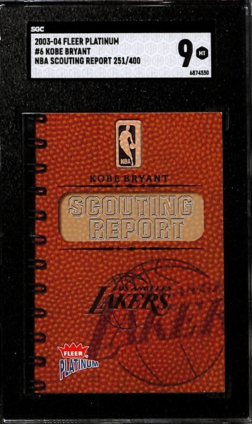 Lot Detail 4 Kobe Bryant Cards 2000 Gravity Denied SGC 8 2000 Thillinium SGC 9 2003 NBA Scouting Report ed 400 SGC 9 2004 Kobe Bryant LeBron James Game Breakers SGC 9.5