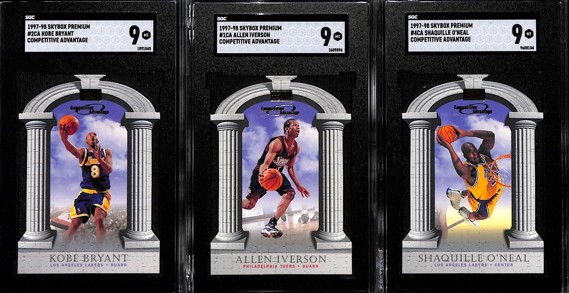 (3) 1997-98 Skybox Premium Golden Touch Insert Cards - Kobe Bryant, Allen Iverson, & Shaquille O'Neal - All Graded SGC 9