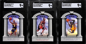 (3) 1997-98 Skybox Premium Golden Touch Insert Cards - Kobe Bryant, Allen Iverson, & Shaquille ONeal - All Graded SGC 9