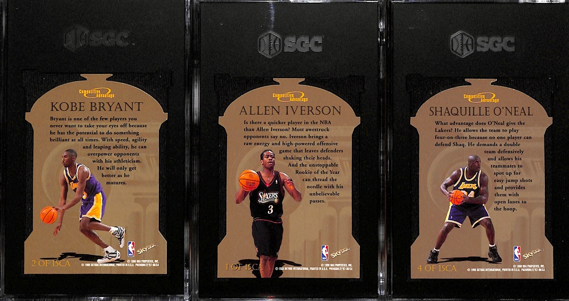 (3) 1997-98 Skybox Premium Golden Touch Insert Cards - Kobe Bryant, Allen Iverson, & Shaquille O'Neal - All Graded SGC 9