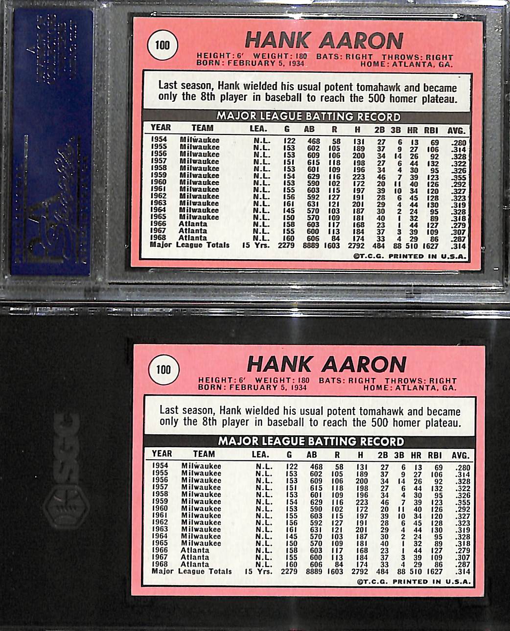Lot Detail - (2) 1969 Topps Hank Aaron #100 Graded Cards - PSA 7 & SGC 5.5
