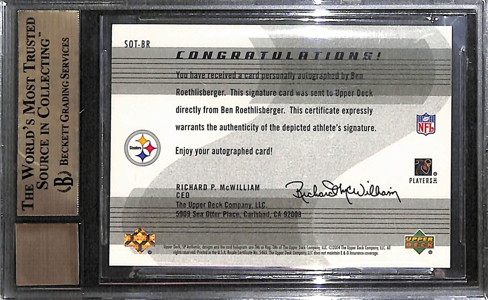 2004 SP Authentic Ben Roethlisberger Sign of the Times Autograph Rookie Card Graded BGS 9.5