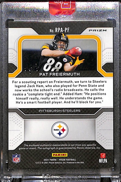 2021 Prizm Football Pat Freiermuth Rookie Patch Autograph Black Finite #1/1 - Laundry Tag