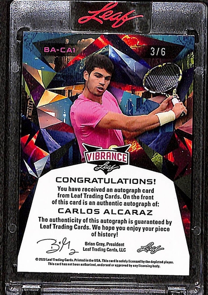 2023 Leaf Vibrance Carlos Alcaraz (2023 Wimbleton Winner) Autograph #d 3/6