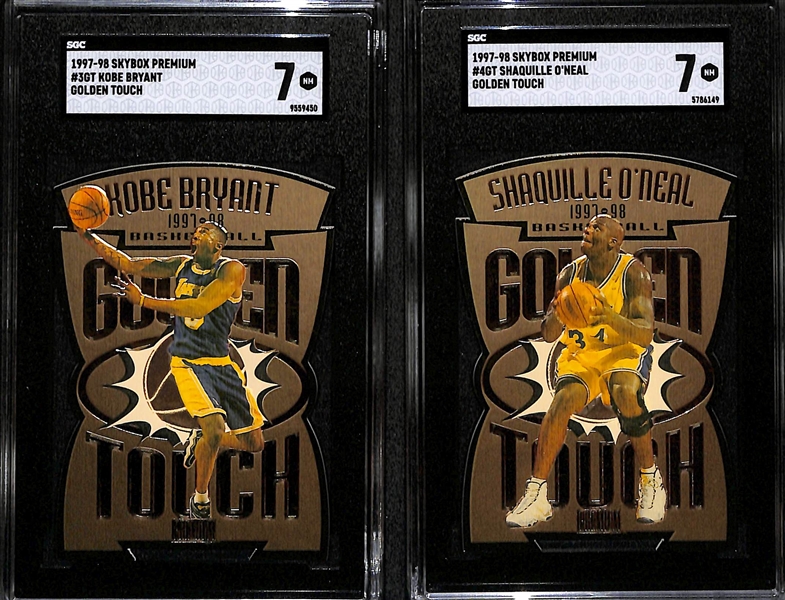 (2) 1997-98 Skybox Premium Golden Touch Insert Cards - Kobe Bryant & Shaquille O'Neal - Both Graded SGC 7