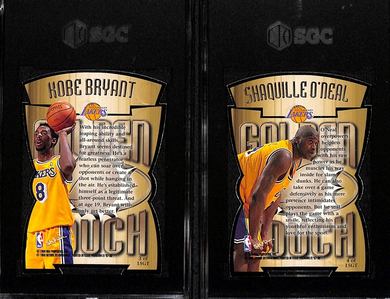 (2) 1997-98 Skybox Premium Golden Touch Insert Cards - Kobe Bryant & Shaquille O'Neal - Both Graded SGC 7