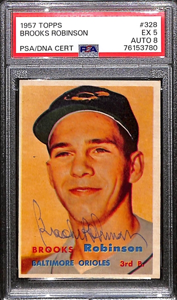 1957 Topps Brooks Robinson Signed Rookie Card #328 Graded PSA 5 (Autograph Grade 8)