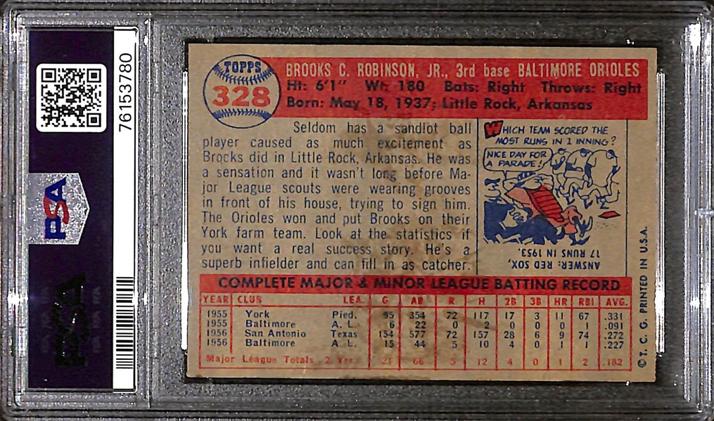 1957 Topps Brooks Robinson Signed Rookie Card #328 Graded PSA 5 (Autograph Grade 8)