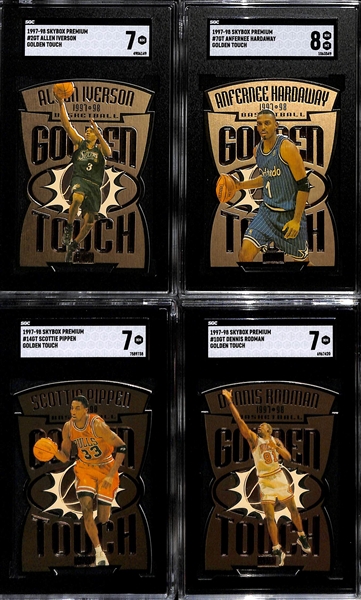 (12) Graded 1997-98 Skybox Premium Golden Touch Insert Cards - Iverson, Hardaway, Pippen, Rodman, Hill, Marbury, Garnett, +