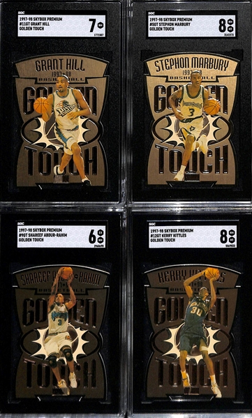 (12) Graded 1997-98 Skybox Premium Golden Touch Insert Cards - Iverson, Hardaway, Pippen, Rodman, Hill, Marbury, Garnett, +