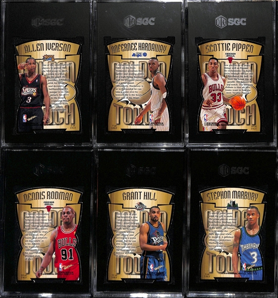 (12) Graded 1997-98 Skybox Premium Golden Touch Insert Cards - Iverson, Hardaway, Pippen, Rodman, Hill, Marbury, Garnett, +