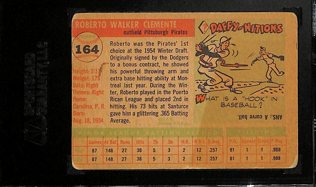 1955 Topps Roberto Clemente Rookie Card Graded SGC 3