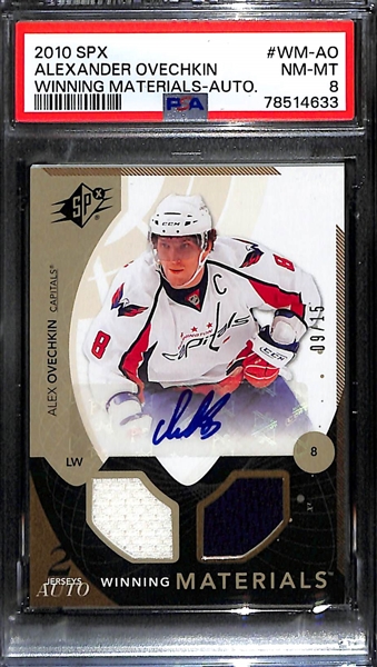2010-11 Upper Deck SPX Winning Materials Alexander Alex Ovechkin Autographed Dual Jersey Card #ed 9/15 Graded PSA 8