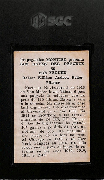 Rarely Seen 1946-47 Bob Feller Cuban Baseball Card Propaganda Montiel Reyes Deporte Graded SGC 2