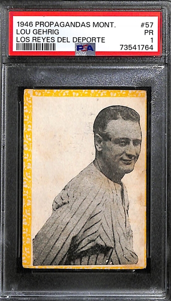 Rarely Seen 1946-47 Lou Gehrig Cuban Baseball Card Propaganda Montiel Reyes Deporte Graded PSA 1