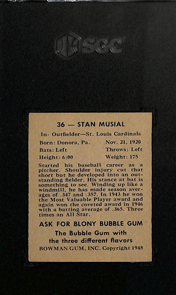 1948 Bowman Stan Musial Rookie Card #36 Graded SGC 4 (Nice Quality - Presents Better Than the Grade)