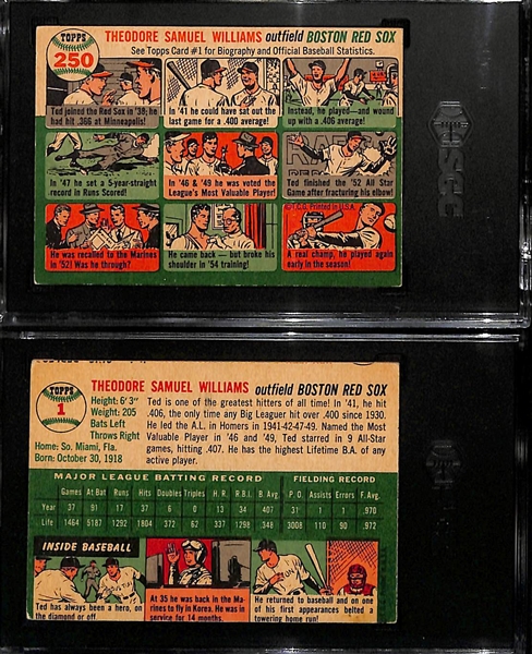 (2) 1954 Topps Ted Williams Cards - #250 Graded SGC 3.5 & #1 Graded SGC 1.5